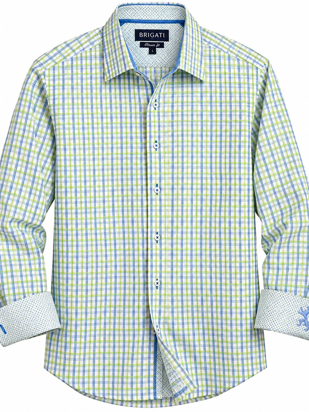 Bugatchi Men’s Large Classic Fit Plaid Button Down Shirt Blue Green